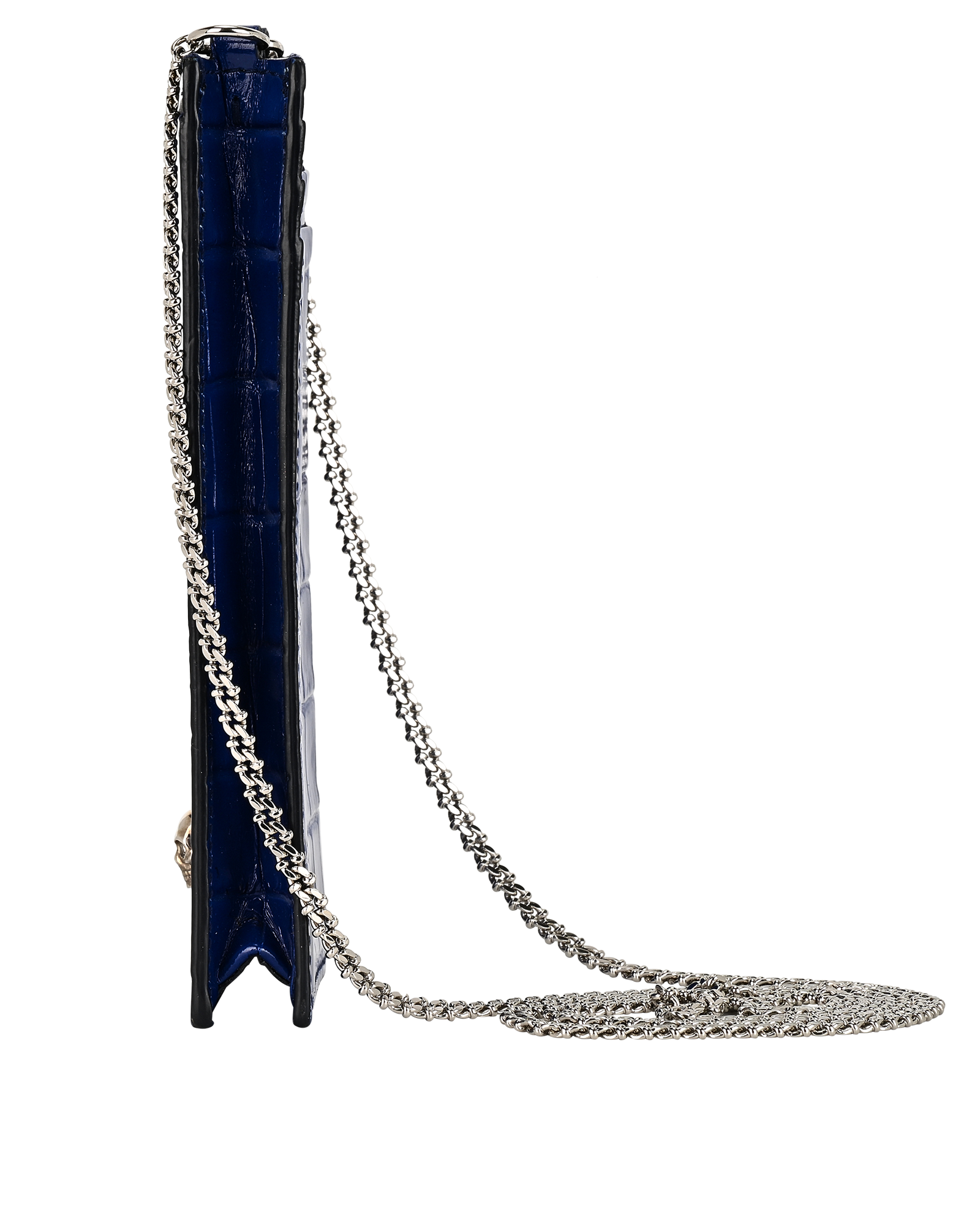 Alexander McQueen Skull Phone Holder Crossbody, &pound;175, Accessories, Blue, Patent Leather, Bottom view